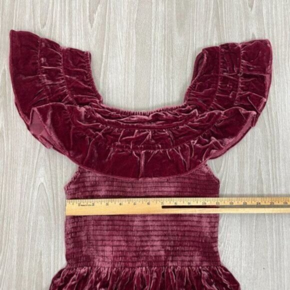 Hill House The Akilah Nap Velvet Silk Midi Ruffle Holiday Dress Burgundy S - Picture 6 of 8